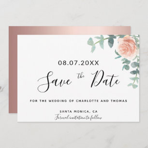 Floral Eucaluptus rose gold wedding save the date