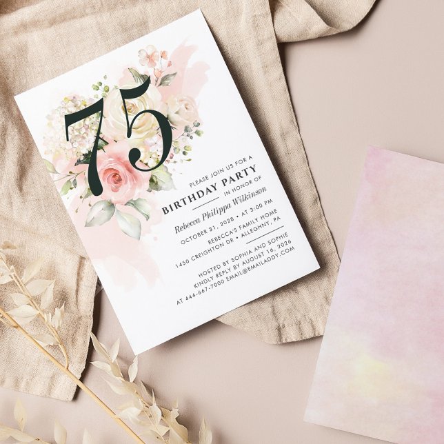 Floral Eucalyptus 75th Birthday Invitation (Creator Uploaded)