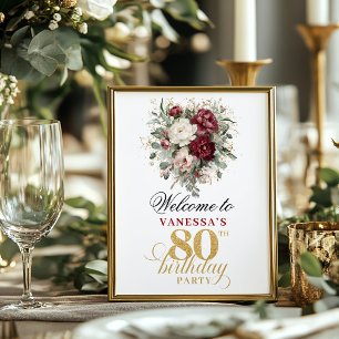 Floral eucalyptus blush 80th birthday 8x10 welcome poster