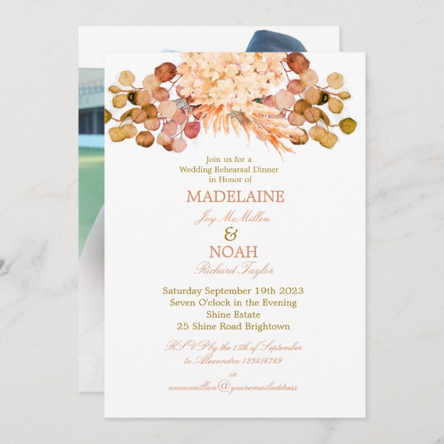 Floral Eucalyptus Elegant Chic Wedding Rehearsal Invitation (Front/Back)