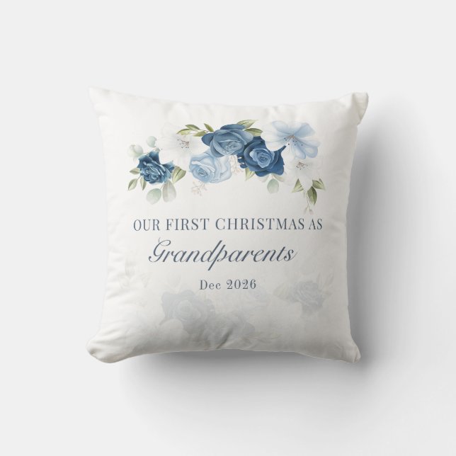 Floral Eucalyptus Grandparents 1st Christmas Cushion (Front)