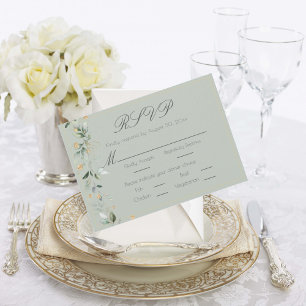 Floral Eucalyptus Greenery Gold Sage Green Wedding RSVP Card
