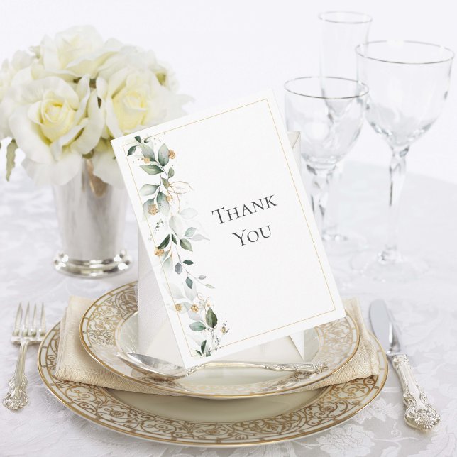 Floral Eucalyptus Greenery Gold Wedding Thank You Card (Creator Uploaded)