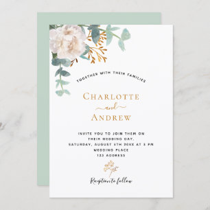 Floral eucalyptus greenery modern elegant wedding invitation