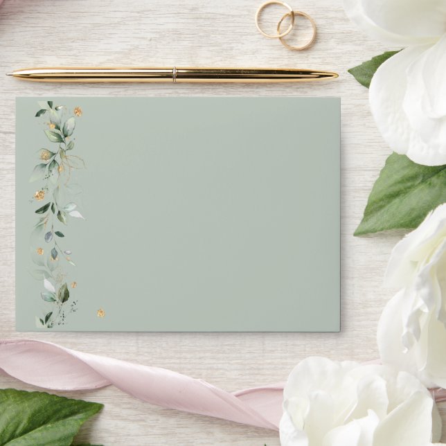 Floral Eucalyptus Greenery Sage Green Gold Wedding Envelope (Wedding)
