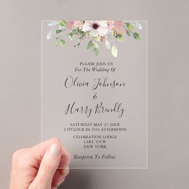 Floral Eucalyptus Greenery Wedding Acrylic Invitations (Insitu (Handheld))