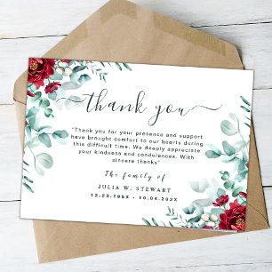 Floral Eucalyptus Modern Funeral Thank You Note Card