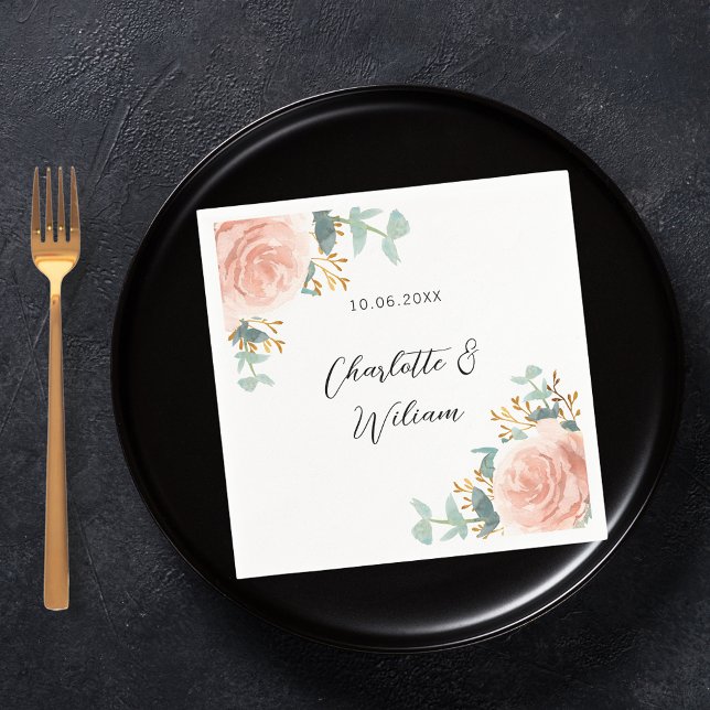 Floral eucalyptus rose gold blush wedding napkin (Creator Uploaded)