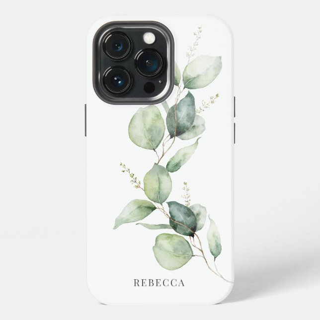 Floral Eucalyptus Script Succulent Greenery iPhone Case (Back)