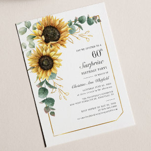 Floral Eucalyptus Sunflower Script 60th Birthday Invitation