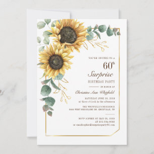 Floral Eucalyptus Sunflower Script 60th Birthday Invitation