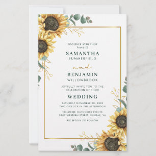 Floral Eucalyptus Sunflower Wedding Invitation