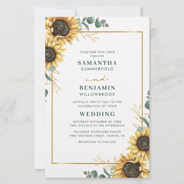 Floral Eucalyptus Sunflower Wedding Invitation (Front)