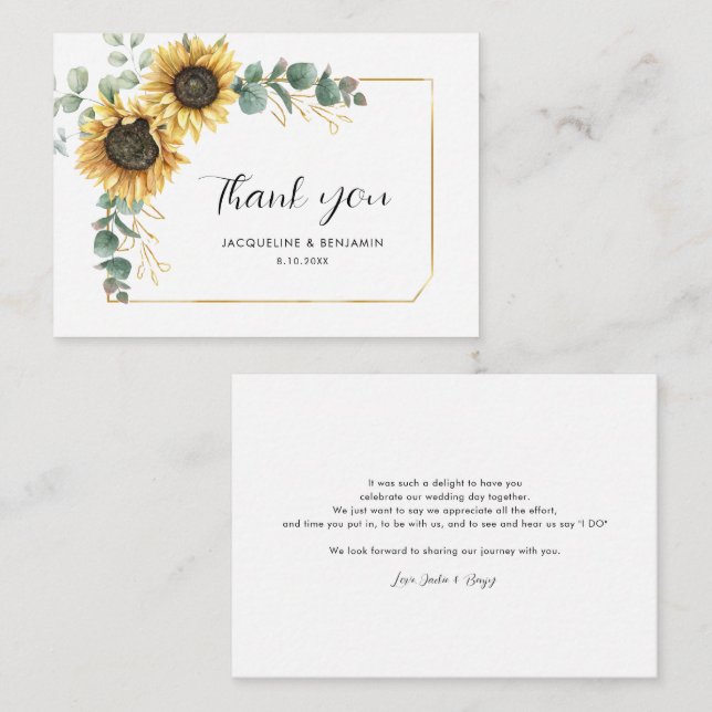 Floral Eucalyptus Sunflower Wedding Thank You Card (Front/Back)