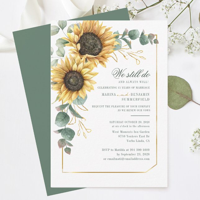 Floral Eucalyptus Sunflower Wedding Vow Renewal Invitation (Floral Watercolor Sunflower Floral Wedding Anniversary Invitation)