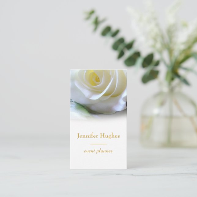 Floral Event Planner White Rose Business Card (Standing Front)
