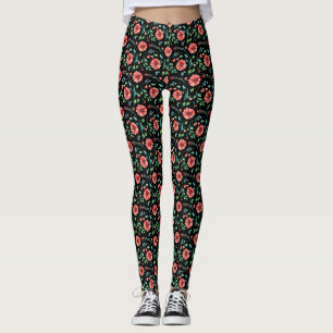 Floral Exotic Flowers and leaves Pattern-45654 Leggings