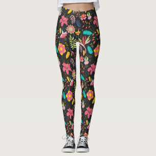 Floral Exotic Flowers Leaves Pattern-23760 Leggings