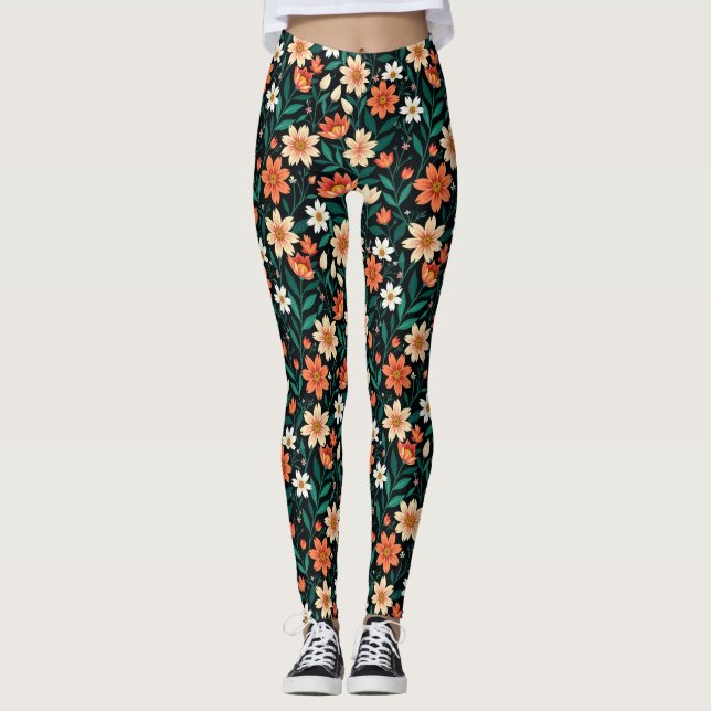 Floral Exotic Flowers Pattern-24190 Leggings (Front)