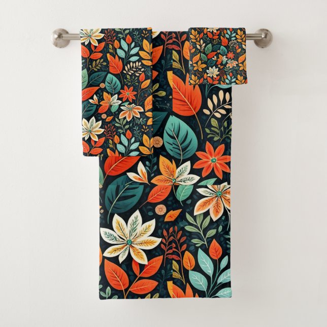 Floral Exotic Flowers Pattern Bath Towel Set (Insitu)