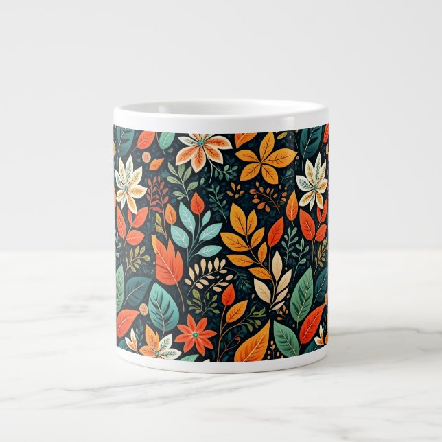 Floral Exotic Flowers Pattern Large Coffee Mug (Front)