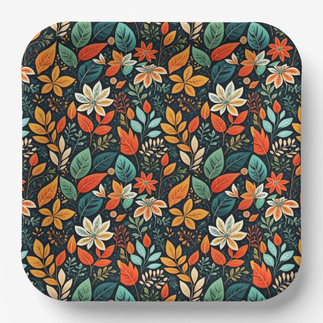 Floral Exotic Flowers Pattern Paper Plate (Front)