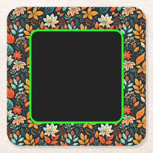 Floral Exotic Flowers Pattern Square Paper Coaster