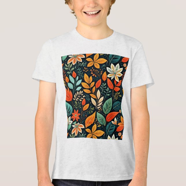 Floral Exotic Flowers Pattern Tri-Blend Shirt (Front)