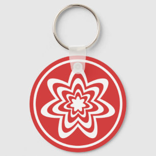 Floral Explosion Keychain, Bright Red Key Ring