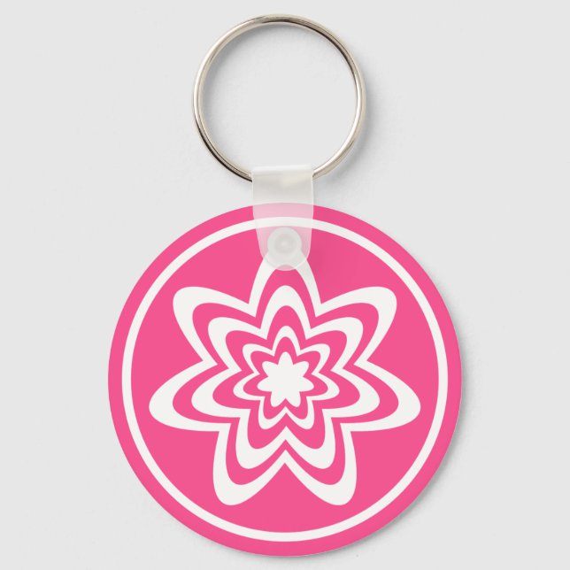Floral Explosion Keychain, Pink Key Ring (Front)