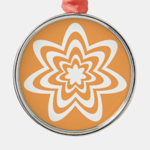 Floral Explosion Premium Round Ornament, Orange Metal Tree Decoration