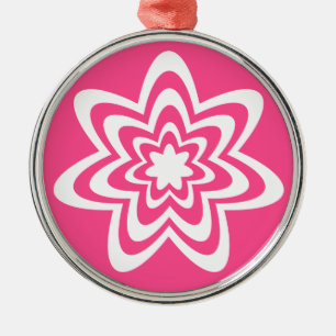 Floral Explosion Premium Round Ornament, Pink Metal Tree Decoration