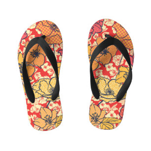 Floral Explosion: Seamless Vintage Trend. Kid's Jandals