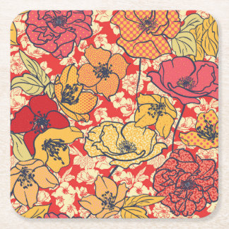 Floral Explosion: Seamless Vintage Trend. Square Paper Coaster