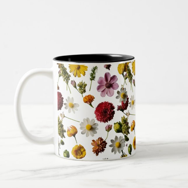 Floral Explosion Two-Tone Mug (11 oz) - A Burst of (Left)
