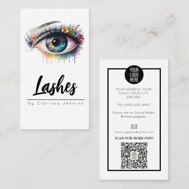 floral eye Lashes Eyelash Extensions makeup Business Card (Front/Back)