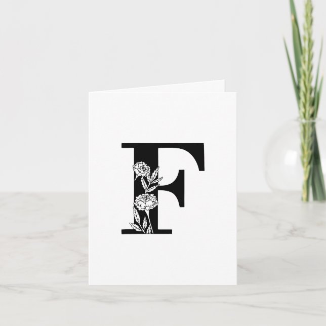 Floral F Monogram On White Note Card (Front)