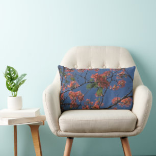 Floral Fabric, Blue Lumbar Cushion
