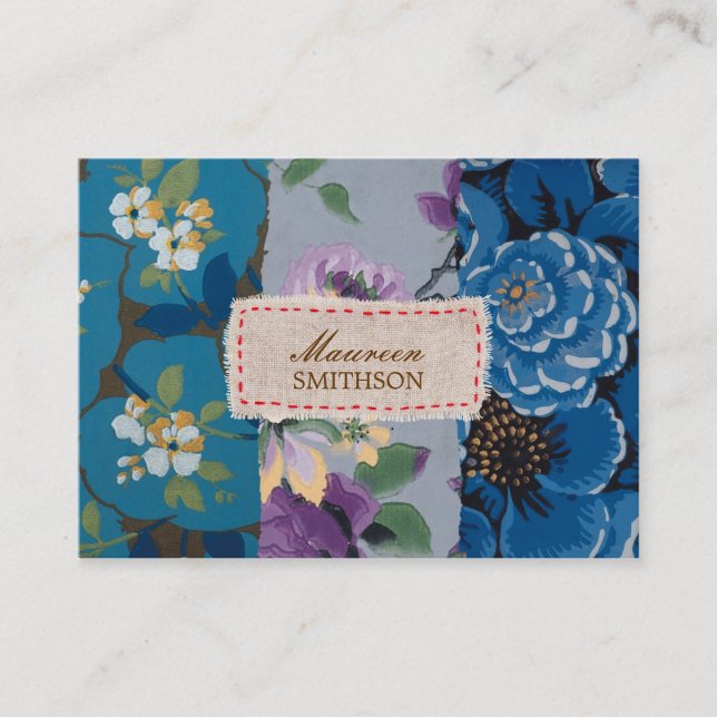 Floral Fabric Patchwork (Blue) Personalised Business Card (Front)