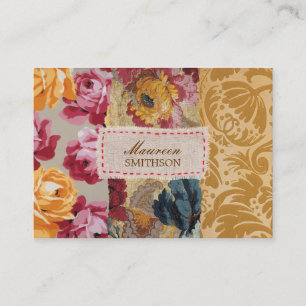 Floral Fabric Patchwork (Gold) Personalised Business Card