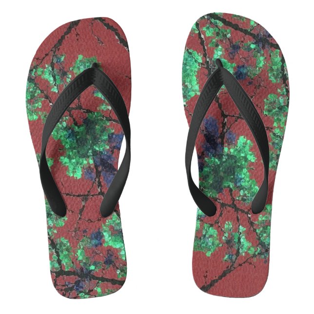 Floral Fabric, Red Jandals (Footbed)