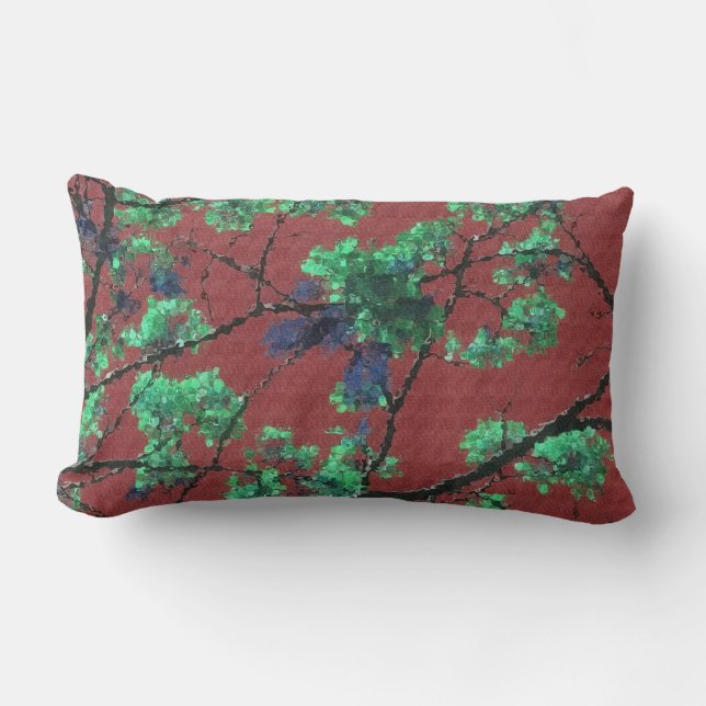 Floral Fabric, Red Lumbar Cushion (Front)