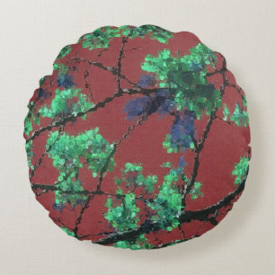 Floral Fabric, Red Round Cushion