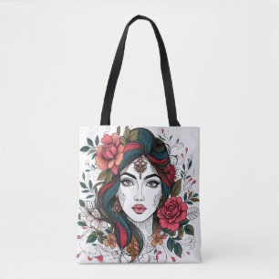 Floral  Face – Boho Beauty Tote Bag