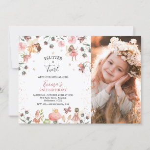 Floral Fairies Girls Photo Birthday Party Invitation