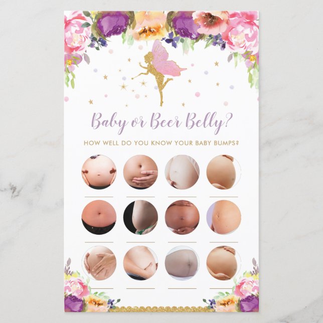 Floral Fairy Baby or Beer Belly Baby Shower Game (Front)