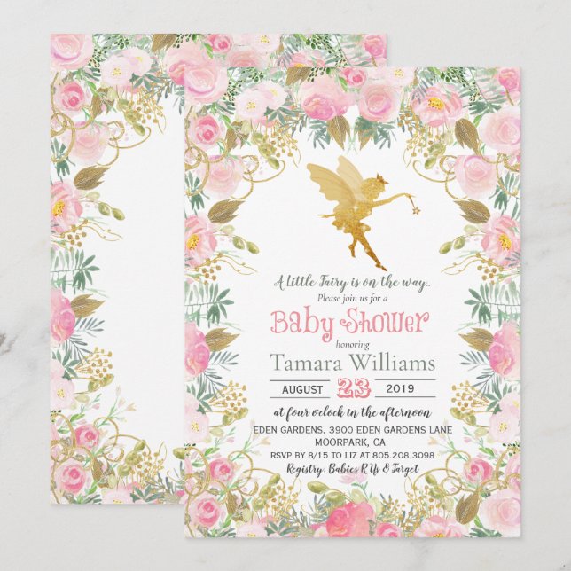 Floral Fairy Baby Shower Invitation (Front/Back)