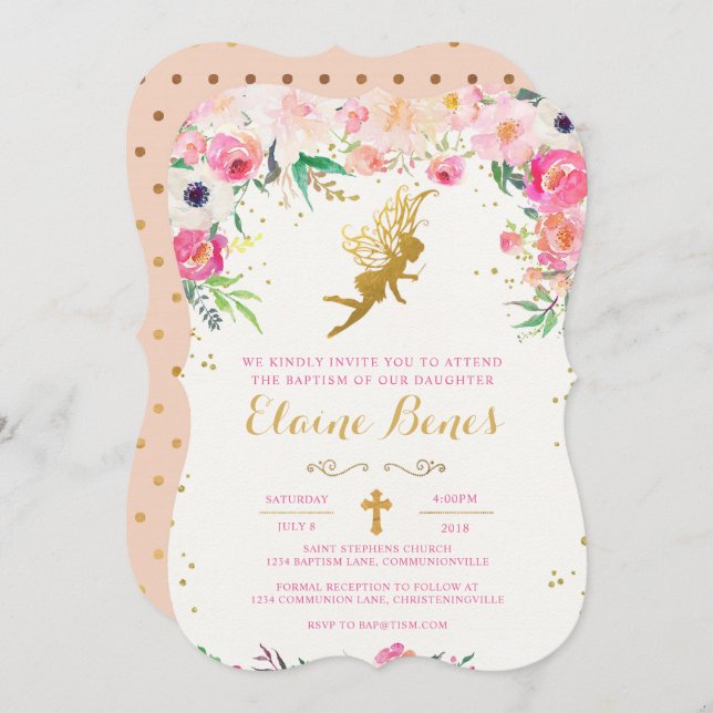 Floral Fairy Baptism Invitation (Front/Back)