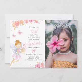 Floral Fairy Birthday Invitation With Photo