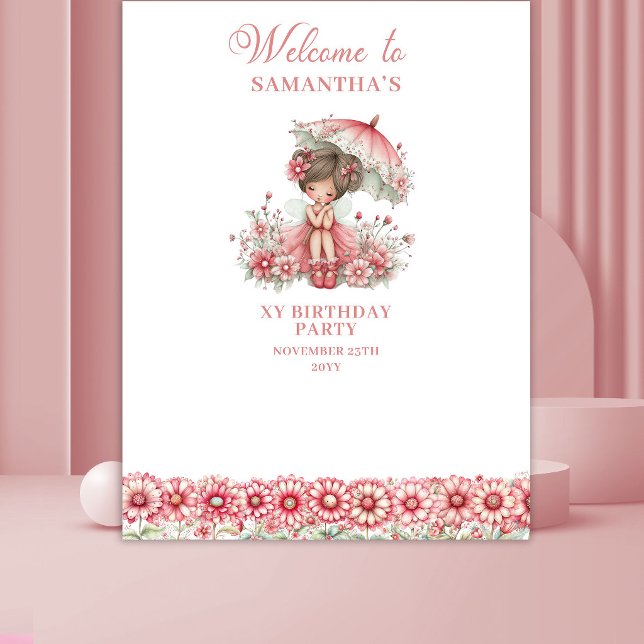 Floral Fairy Blush Cute 5th Birthday Backdrop Tapestry (Floral Fairy Blush Cute 5th Birthday Backdrop)